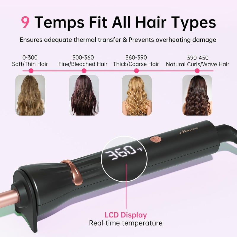 AIMSEE مكواة تجعيد صغيرة بقطر 3/8 بوصة مع 9 درجات حرارة، مكواة شعر مصغرة 9 مم مع شاشة LCD، تسخين سريع وتصميم مضاد للحروق، مناسبة للشعر القصير/الطويل - Image 4